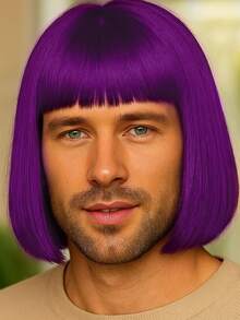 12 Inch Purple Fashionable Men's Air Bangs Wig, High Density Heat-Resistant Synthetic Wig, Comfortable Wear, Suitable For All Men's Parties, Balls And Cosplay