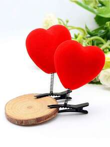6/12 pièces/set Pinces à cheveux en forme de cœur mignonnes, essentielles pour la célébration de la Saint-Valentin, accessoires de pinces à cheveux en forme de cœur, idéales pour l'école, la maison, les accessoires photo de fête, les photos de couple - Rouge - Voir 4