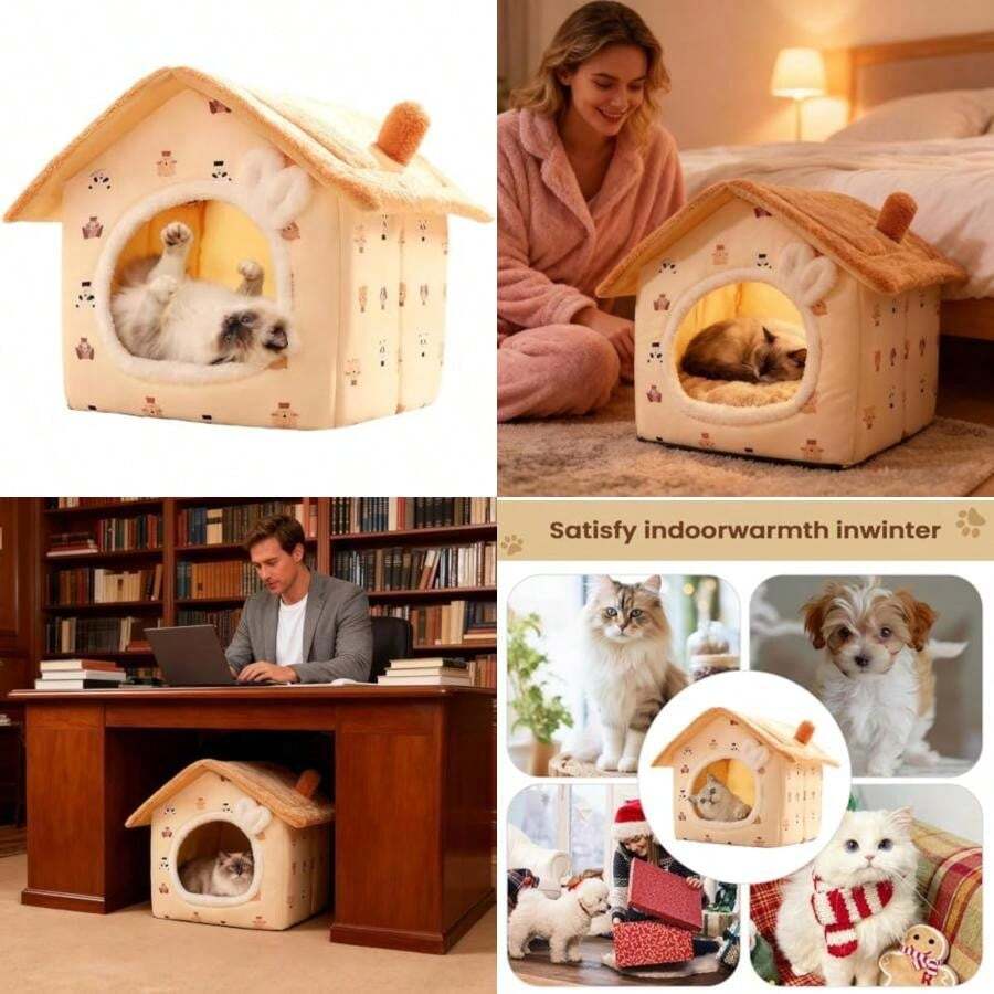 Genérico Cat Cave Bed - Enclosed Pet Nest with oft Plush Interior, Warm leeping pace for Cats and mall Dogs, Anti-lip Base with Cushion, Indoor helter for Winter Comfort and Restful Pet leep(Yellow S) - Multicolor - Ver 1