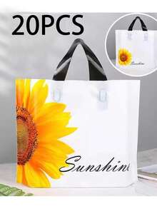 50 Peças Sacos de Presente de Plástico Reutilizáveis com Estampa Brilhante de Girassol, Design em Forma de Coração, Adequado para Compras, Festa e Ocasiões Especiais - Perfeito para Casamento, Festa de Aniversário, Decoração de Feriados, Dia das Mães, Cerimônia de Formatura, Sacos de Presente de Decoração de Girassol, Presentes de Inauguração, Comemorações de Aniversário, Decorações de Festa de Primavera/Verão, Sacos de Compras de Roupas