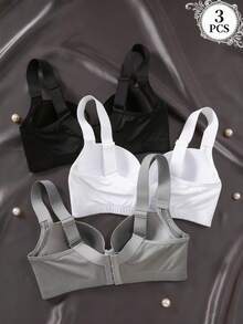 3pcs Women's Underwire Bras - Wide Strap, Lift, Side Support, Comfortable & Fashionable, Full Coverage, Confident All Day - Multicolor - View 3