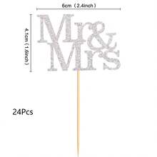 12/24 Stück Mr & Mrs Cupcake Topper, herzförmige Mr Mrs Cupcake Picks, goldener glitzernder Hochzeit Cupcake Dekor, Bridal-Shower Kuchen Dekoration, Party Zubehör