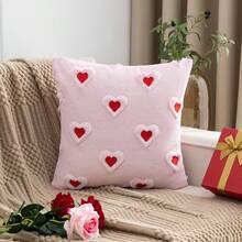 2 Stücke/1 Stück Plüsch bestickte herzförmige Kissenbezüge, geeignet für Heimdekoration, Wohnzimmer, Schlafzimmer, Sofa, ganzjährig - Pink - Übersicht 4