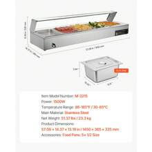 Commercial Food Warmer, 1500W Electric Stainless Steel Steam Food Warmer With Glass Cover, Countertop Buffet Bain Marie With Five 1/2 Size Food Pans, For Catering, Restaurant, Party & Buffets - 5* 1/2-inch basins, 10cm high - 查看 7