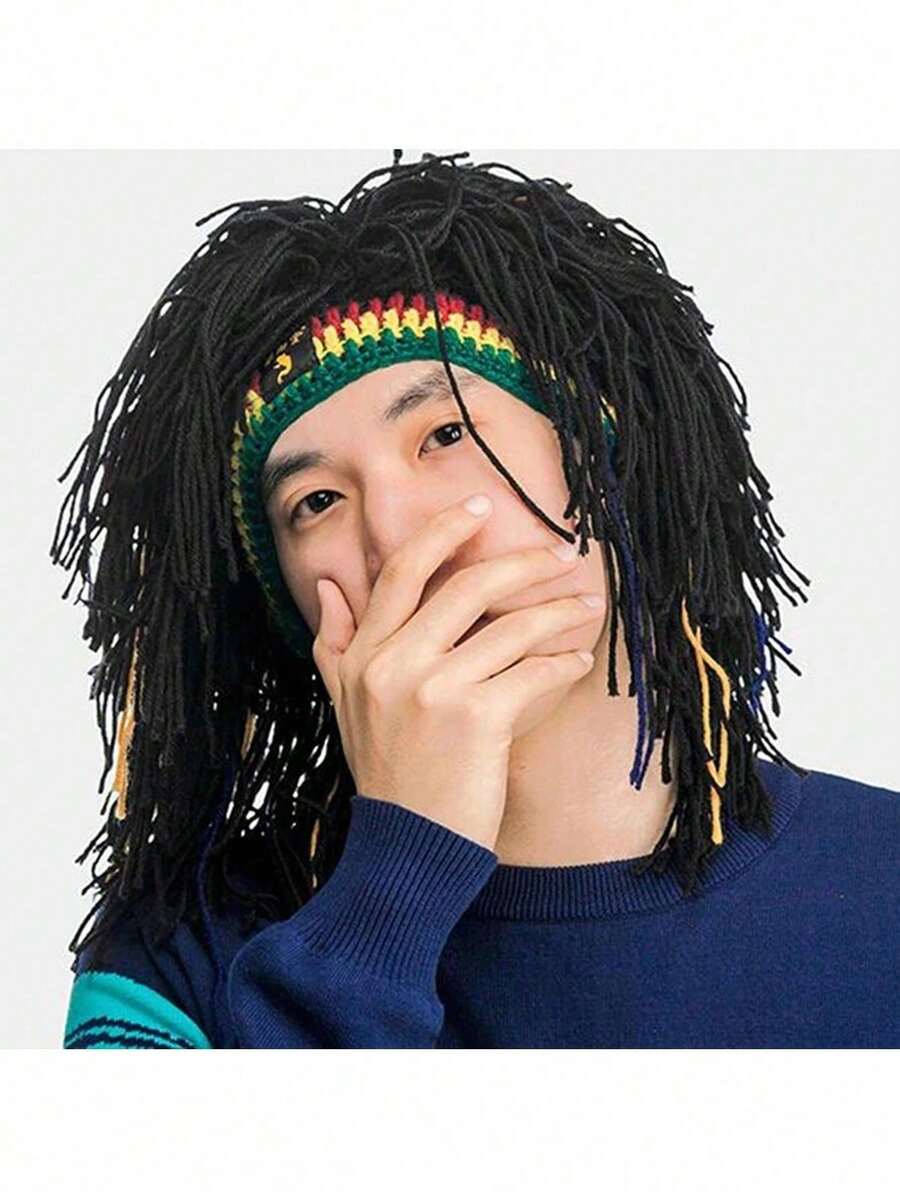 1 pieza Gorro de punto con rastas divertido, gorro de fiesta de hip hop unisex, gorro de peluca de punto cálido y personalizado único - Gorro de lana con rastas - Ver 1