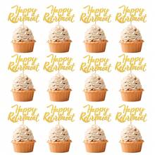 12 pezzi Decorazioni per cupcake per il pensionamento, Topper per cupcake con scritta "Buon Pensionamento" in glitter nero/blu/oro rosa/oro/argento, per decorazioni di torte e feste di pensionamento - Multicolore - Visualizzare 6