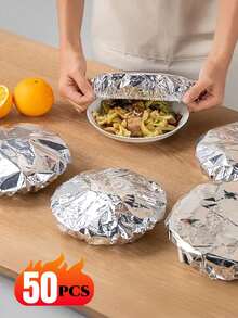 50片装可重复使用铝箔食品保鲜罩 - 耐热隔热塑料薄膜，可调节尺寸，适用于碗碟，厨房保鲜，节假日及日常使用，光滑反光表面，保鲜方案，耐用包装 - 彩色 - 查看 13