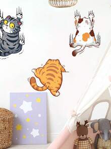 1 pieza Calcomanías de gato - Estilo clásico Decoración de pared autoadhesiva extraíble, Tema animal con ilustraciones de gatos juguetones, Perfecto para puertas y decoración del hogar, Decoración de gato
