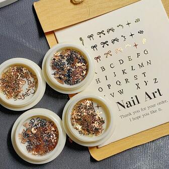 100-120pcs Thin 3D Steam Punk Metal Nail Sequins, 2 Colors (Gold & Silver), Shapes Include Stars, Letters, Bows, Metal Nail Art Charm Alloy Nail Art Decorations, Manicure DIY