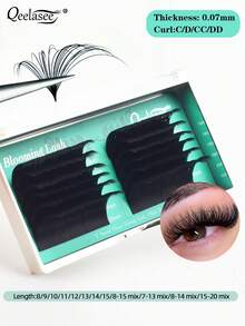 Qeelasee 12排易扇睫毛 0.07mm 自动开花睫毛嫁接 自成簇 快速扇形浓密睫毛 自然柔软妆前睫毛 - 黑色 - 查看 2