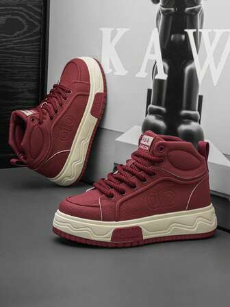 Men's High-Top Casual Sneakers, Leather Upper, Thick Sole, Versatile For All Seasons