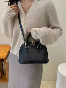 Classic Versatile Fashion Crocodile Pattern Tote Bag, Women's Crossbody Bag Single Shoulder Bag, Simple Leather Handbag Messenger Bags, Dome Top Handle Satchel With Adjustable Shoulder Strap Purse Commuting Briefcase Crossbody Bag - Black - View 11