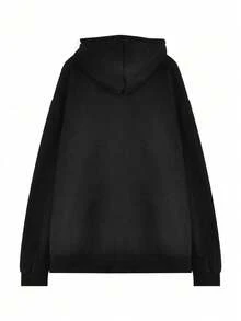 Sweatshirt Wanita Gaya Retro Amerika Kasual Ukuran Besar Warna Hitam dengan Resleting dan Cetakan Huruf Besar - Hitam - View 5