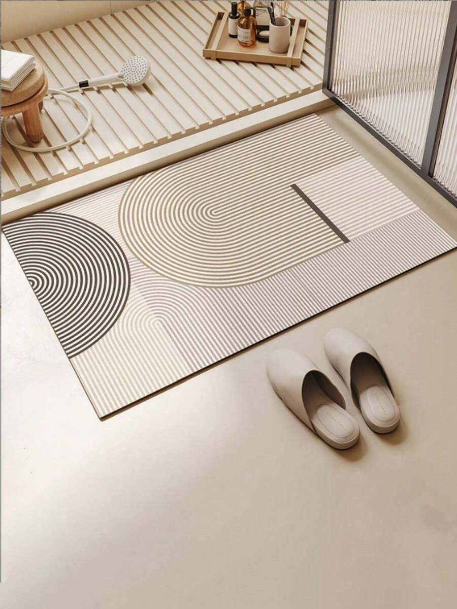1pc 40*60cm Minimalist Striped Silicone Bathroom Mat (0.2cm Thick) - Non-Slip Quick Dry Absorbent Floor Mat, Suitable For Bathroom, Toilet And Entryway - Multicolor - View 1