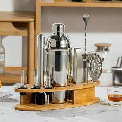10-delat premium cocktailshakerset i rostfritt stål för hemmabar och fest - komplett bartenderkit (silver), bröllops- och födelsedagstillbehör, hem- och festdekorationer