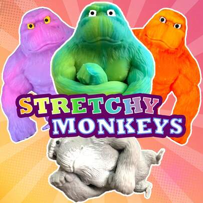 4/1 Pack Funkee Monkee Mega 4 Packs - Stretch, Squish And Even Squeeze These Monkeys For Relax - Original Sensory/Fidget Collectible Toys For Kids And Adults The Best Halloween Christmas And Easter Gifts