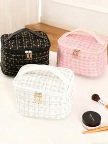 1个可爱旅行化妆包，双层化妆品收纳包，大容量洗漱包，多功能化妆包，旅行包，手提包，适用于宿舍/浴室/旅行/酒店，圣诞礼物，万圣节礼物，送给妈妈、爱人、同事、朋友、邻居的礼物 - 彩色 - 查看 11