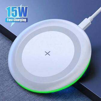 Cargador inalámbrico rápido, Almohadilla de carga inalámbrica de 15W máx. compatible con iPhone 16/15/14/13/12/SE/11/11 Pro/XS Max/XR/X/8; Alfombrilla de carga inalámbrica compatible con Samsung Galaxy S23/S22/Note