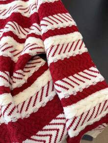 Pull asymétrique rayé blocs de couleurs pour femmes, pull décontracté à col rond tricoté pour l'automne/l'hiver - Rouge - Voir 8