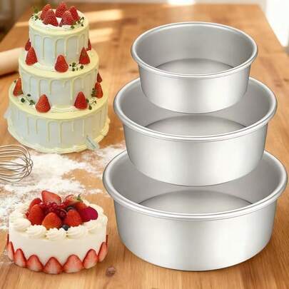 1-Piece/3 Piecesround Removable Cake Mold, Aluminum Non-Stick Cake Baking Pan, Suitable For Making Cheesecake And Layered Cakes, Applicable To Kitchen Accessories, Baking Accessories, Cookie Cutters, High-Temperature Oven Supplies, Kitchen Baking Tools.