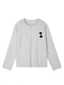 T-Shirt Long Sleeve Autumn Ladies Fashion T-Shirt Office Casual 210g Cotton Character Print Loose Fit Black Y2K Ladies Tops - 淺灰色 - 查看 5