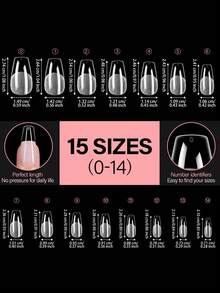 450/240/120片装中号棺材形亚克力美甲贴片，15种尺寸，内侧半磨砂亚克力假指甲，适用于美甲沙龙和DIY美甲，可作为美甲贴片或美甲用品。 - 無色 - 查看 6