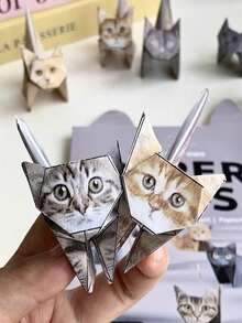 50件套DIY纸猫套装，可爱小猫折纸工艺套装，趣味3D纸狗、猫和恐龙模型，成人动物纸雕，装饰纸工艺套装，DIY艺术礼品 - 彩色 - 查看 1