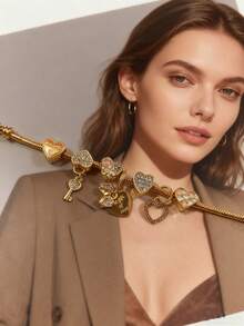 Pulseira Ajustável de Contas com Laço e Pingente de Coração, Presente de Feriado