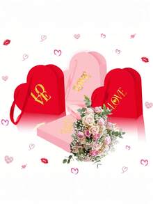 12个心形花盒，心形收纳桶，情人节花束纸袋带提手，适用于花店、新娘送礼会、婴儿送礼会和其他场合。 - 彩色 - 查看 4