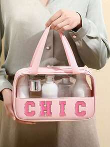 Transparent PU/PVC Toiletry Bag,Waterproof Travel Toiletry Bag,DIY Letter Design Cosmetic Bag, Zipper Waterproof Makeup Storage Bag,Cosmetic Organizer Bag, Portable Cosmetic Travel Bag,With Handy Handle,For Travel Toiletries Accessories,Travel Essentials, Cruise Essentials - Multicolor - View 12