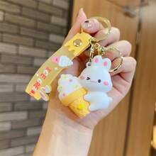 1pc Cute Ice Cream Bunny Car Pendant Keychain, Backpack Charm, Cartoon Prince Keyring - A - View 4
