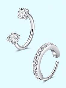 Bộ 2 chiếc/bộ 18G (1.0mm) Nhẫn mũi Cubic Zirconia, Khuyên tai sụn thép không gỉ, Trang sức xỏ khuyên vành tai cho nam và nữ làm quà tặng - vòng mũi - Xem 4