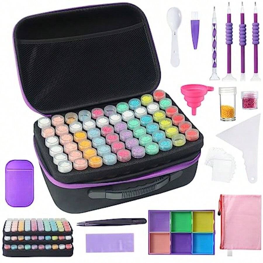 Diamond Painting Storage Containers 60 Slots Accessories And Tools Portable Diamond Painting Organizer Shockproof Diamond Art Storage Case Jewelry Beads Storage Box - 大號 - 120 個迷你罐 + 60 個罐子 - 查看 1