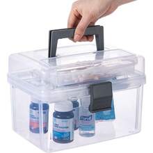 MyGift Contenedor portatil de primerios auxilios transparente tiene una compatimento desmontable y tapa de acceso rapido para suministros medicos y kit de emergencia el asa y broche es de color gris - Gris - Ver 1