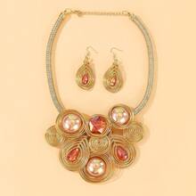 手工编织夸张多层铝丝波西米亚风欧美中东韩版晚宴假日女士项链耳环套装，配人造水晶 - 橘色 - 查看 4