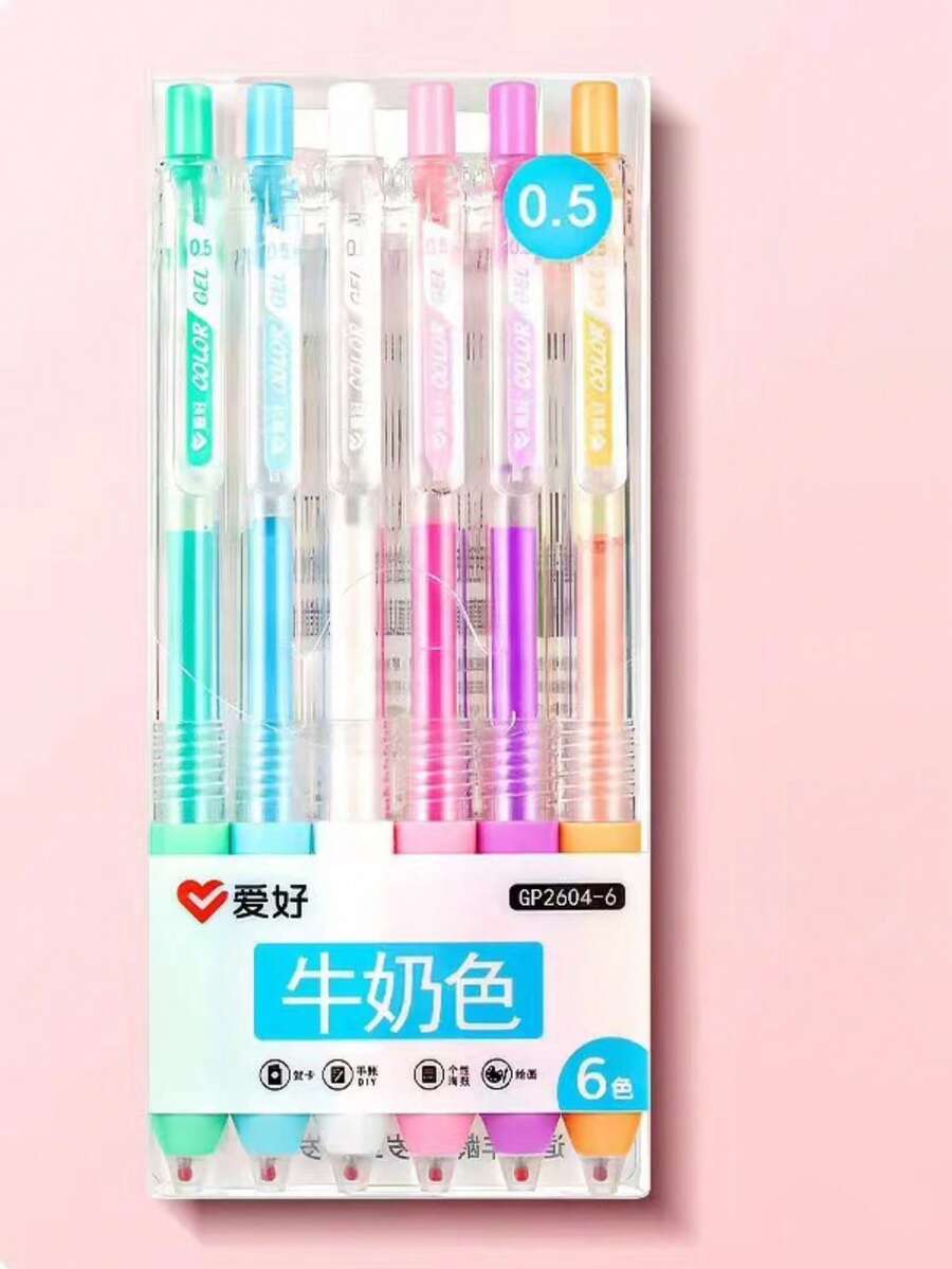 Bộ 6/8 bút trung tính Retro 8 màu, 6 màu The Color Of Morandi, bút ký, sổ tay viết vẽ văn phòng trường học, thích hợp cho văn phòng, họp hành, ghi chép học tập, thư pháp, đánh dấu nổi bật và trường học, đồ dùng học tập trở lại trường học - Màu sữa - 6 màu - Xem 1