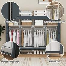 A Large-Capacity Dustproof Simple Wardrobe With 6 Storage Spaces, Suitable For Families, Bedrooms, Rental Houses, International Students, And Various Storage Scenarios. - 灰色 - 查看 6