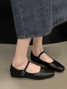 Zapatos de estilo francés con puntera cuadrada y suela blanda y cómoda para mujer, primavera 2025 - Negro - Ver 5