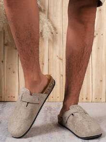 男士穆勒鞋，新款春季复古休闲一脚蹬鞋，宽松舒适，闭趾平底穆勒鞋，配有可调节绑带，有四季皆宜的非抓绒款和秋冬季保暖款可选。 - 卡其色 - 查看 3