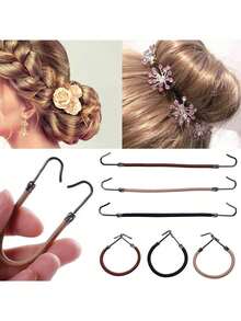 Ganchos para coleta, bandas elásticas, ganchos elásticos para sujetar el cabello, accesorios para el peinado de coleta, cordones para el cabello largo y rizado, accesorios para el cabello, herramientas para diademas elásticas, pinzas para cabello grueso - Multicolor - Ver 4