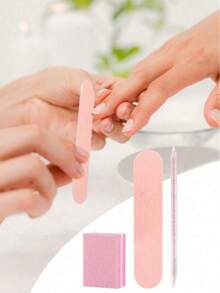 5pcs/Set Disposable Manicure Kit, Individually Packaged, Includes Mini Nail File, Mini Nail Buffer Block And Nail Stick, Suitable For Salon And Home Use - Pink - View 2