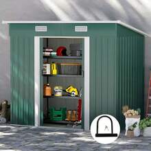 Cobertizo de Almacenamiento Exterior Metálico con Puerta Simple, Ventana de Ventilación Cerradura,  238x131x181cm, para Almacenamiento de Herramientas de Jardín, Patio y Trasero