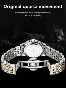 POEDAGAR 1件装休闲男士不锈钢石英腕表，防水，夜光，双日期显示，时尚男士腕表，适合日常佩戴，情人节礼物 - 均碼 - 查看 9