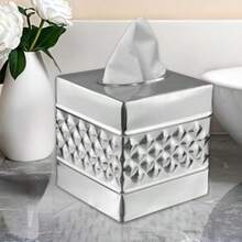 Monarch Abode - Funda Cuadrada de Tela geométrica Hecha a Mano en Relieve, Soporte de Tela de Cobre Antiguo, Accesorios Cuadrados de Metal, Soporte Decorativo para Caja de pañuelos con Acabado de(Geo en relieve Níquel) - Multicolor - Ver 5