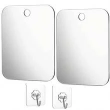 2025款防碎淋浴镜，防雾剃须镜，浴室配件，防雾剃须镜，最大尺寸浴室壁挂式17x13防雾化妆小镜，旅行露营适用，防碎男女通用壁挂式储物柜镜