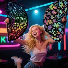 1PC Colorful Rainbow Handheld Fan - The Folding Design Can Produce A Loud Sound. Summer Carnival Fan Handheld Fan, Large Festival Handheld Fan, Suitable For Summer Cooling, EDM Music Parties, Christmas Parties, New Year Parties, Dance Performances And Gifts For Male And Female Dancers - 菇 - 查看 3