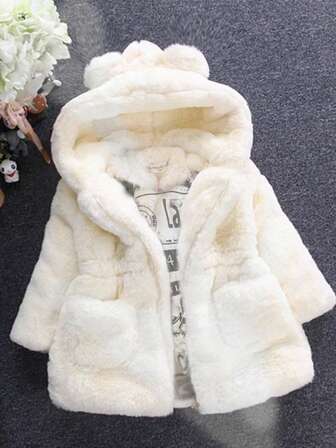 Toddler Girls' Cotton Padded Jacket With Ear Decoration, Warm Winter Coat For Little/Medium Tween Girl