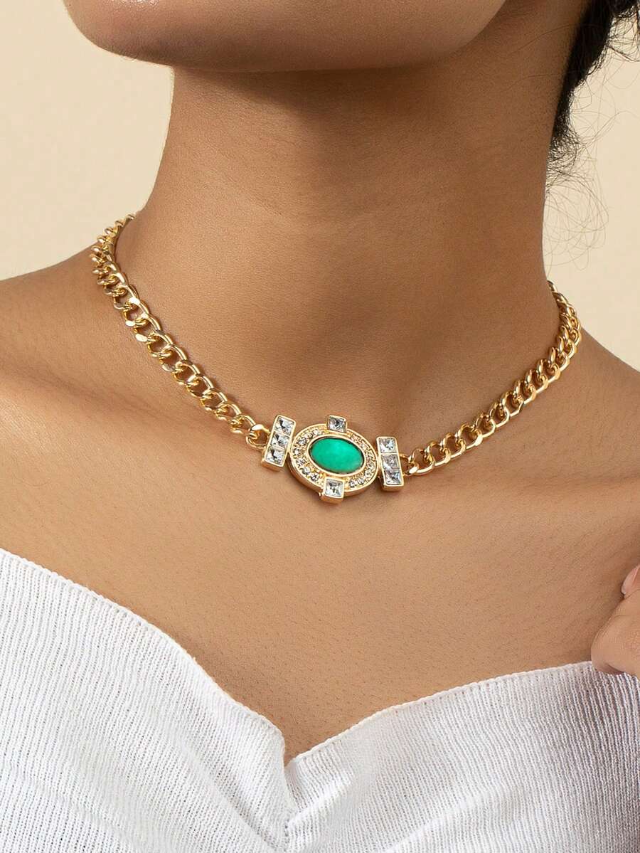 1件时尚优雅的亚克力水钻镶嵌项链，适合女性在派对、聚会、晚宴等场合佩戴，也可作为礼物赠送。 - 項鍊 - 查看 1