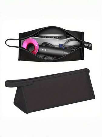Una bolsa de almacenamiento de viaje de unicolor y simple, una bolsa con cremallera portátil de unicolor para secador de pelo, una bolsa de viaje para rizador resistente al agua y al polvo con asa, una funda protectora para secador de pelo ligera y duradera, con gran capacidad, adecuada para el almacenamiento y la organización en el hogar, y se puede usar en vacaciones, dormitorios, baños, oficinas, escritorios y otros lugares.