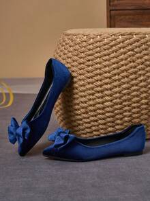 WHDXY 女士平底鞋，蝴蝶结装饰，简约设计，舒适透气，秋季新品，藏蓝色，适合日常出行、约会和休闲场合